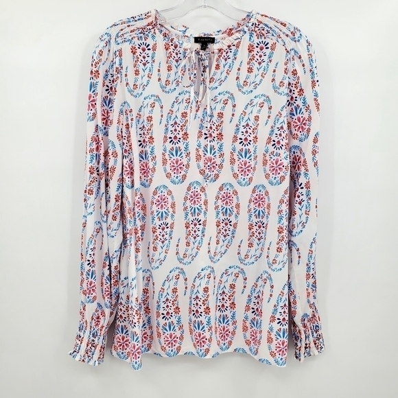 Talbots Ruffle Tie Neck Floral Long Sleeve Blouse - Picture 1 of 8